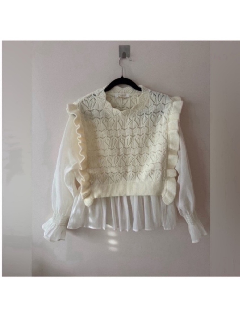 CocoBleu Cream Sweater with Sheer Sleeves Medium